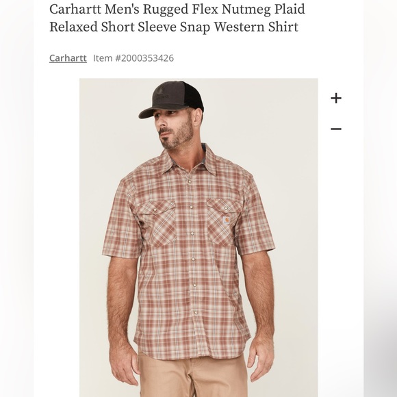 Carhartt Rugged Flex Nutmeg Plaid Relaxed Short Sleeve Snap Western Shirt - Sz L - Picture 4 of 16